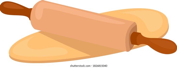 Dough with rolling pin, illustration, vector on white background