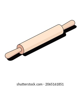Dough rolling pin. Vector 3d sketch line isometric style, color icon illustration. Creative design idea and infographics elements.