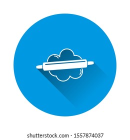 Dough rolling pin vector icon on blue background. Flat image with long shadow.