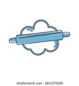 Dough rolling pin vector icon  cartoon style on white isolated background.