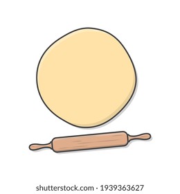 Dough And Rolling Pin Vector Icon Illustration. Element For Pastry And Bakery Or Cooking Flat Icon