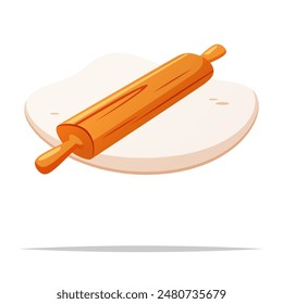 Dough with rolling pin vector isolated illustration