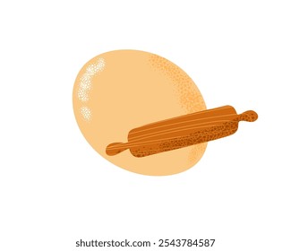 Massa com rolo. Rolo de madeira para assar, pizza, biscoitos, biscoitos, pão. Ilustração vetorial isolada sobre fundo branco. Processo de padaria Utensílios de cozinha, utensílio de cozinha.