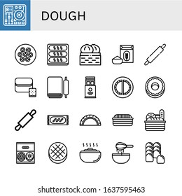 dough simple icons set. Contains such icons as Mixing table, Dumpling, Bread, Flour, Rolling pin, Dough, Wafer, Cheburek, Donut, Round bread, can be used for web, mobile and logo