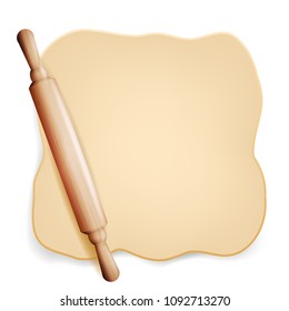 Dough Vector. Rolling Pin. Top View. Preparing Tool. Banner Design. Realistic Isolated Illustration
