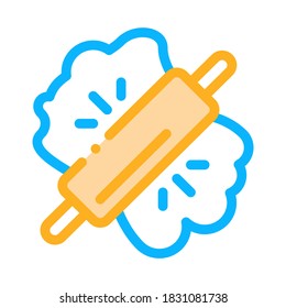 Dough And Wooden Rolling Pin Icon Thin Line Vector. Wood Material Rolling Pin Kitchenware Color Symbol Illustration