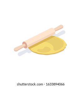 Dough wooden rolling pin. Vector 3d isometric, color web icon, new flat style. Creative illustration design, idea for infographics.