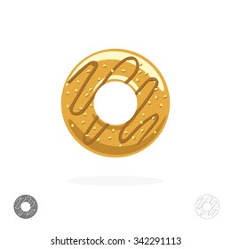 Doughnut bagel with sesame chocolate cream bakery high quality logo symbol, products vector element flat icon illustration print ready soft sweet modern ribbon cartoon outline style brown, gray colors
