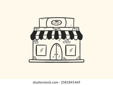 doughnut and bakery store front hand drawing doodle illustration