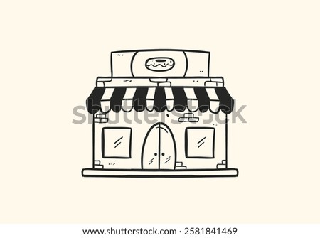 doughnut and bakery store front hand drawing doodle illustration
