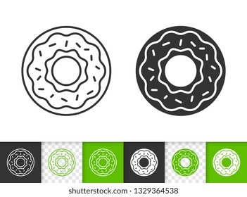 Doughnut black linear and silhouette icons. Thin line sign of donut. Cake outline pictogram isolated on white, color, transparent background. Vector Icon shape. Dessert simple symbol closeup