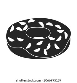 Doughnut black vector illustration of icon.Isolated illustration black of donut on white background.Vector icon of chocolate doughnut.