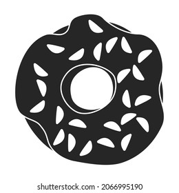 Doughnut black vector illustration of icon.Isolated illustration black of donut on white background.Vector icon of chocolate doughnut.
