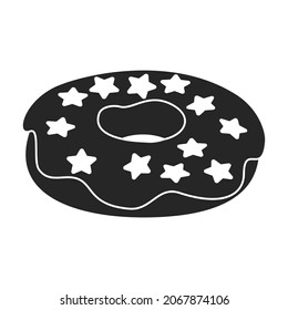 Doughnut black vector illustration of icon.Isolated illustration black of donut on white background.Vector icon of chocolate doughnut.