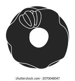 Doughnut black vector illustration of icon.Isolated illustration black of donut on white background.Vector icon of chocolate doughnut.