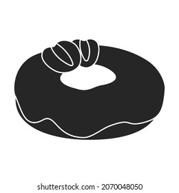 Doughnut black vector illustration of icon.Isolated illustration black of donut on white background.Vector icon of chocolate doughnut.