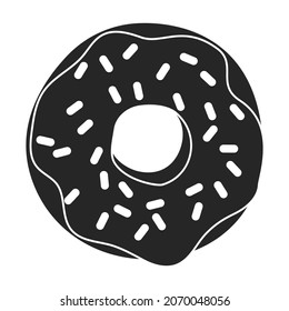 Doughnut black vector illustration of icon.Isolated illustration black of donut on white background.Vector icon of chocolate doughnut.
