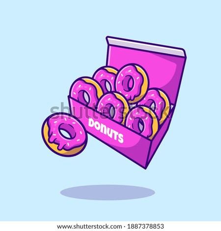 Doughnut With Box Cartoon Vector Icon Illustration. Food Snack Icon Concept Isolated Premium Vector. Flat Cartoon Style