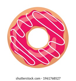 A doughnut with a bright red glaze and sprinkles on a white background. Top view, vector.
