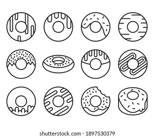 doughnut and cake icons line design