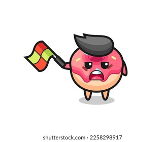 doughnut cartoon as the line judge hold the flag up at a 45 degree angle