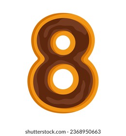 Doughnut cartoon number 8. Glazed chocolate donut digit eight.