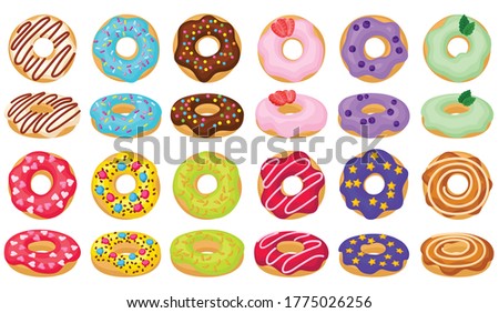 Doughnut cartoon vector set illustration of icon.Isolated collection illustration cartoon of donut on white background.Vector set icon of chocolate doughnut.
