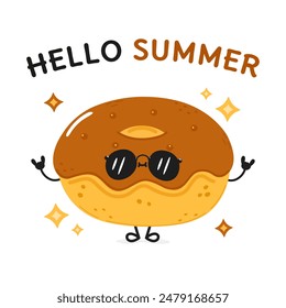 Doughnut character. Vector hand drawn cartoon kawaii character illustration icon. Isolated on white background. Doughnut character concept