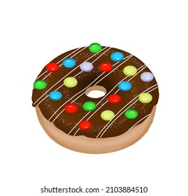 Doughnut with Chocolate and Colorful Candy on Top Vector