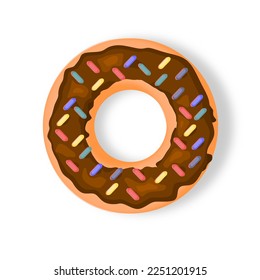 doughnut with chocolate glaze.sugar snack, extra calories concept. cartoon style on white background