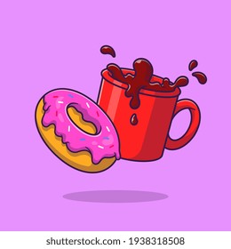 Doughnut And Coffee Cartoon Vector Icon Illustration Food And Drink Icon Concept Isolated Premium Vector. Flat Cartoon Style
