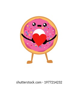 Doughnut cute emoji vector illustration. Doughnut cute character with love symbol