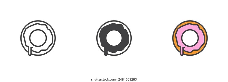 Doughnut different style icon set. Line, glyph and filled outline colorful version, outline and filled vector sign. Donut symbol, logo illustration. Vector graphics
