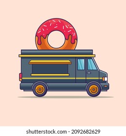 Doughnut fast food truck vehicle transport illustration designs