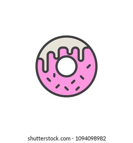 Doughnut filled outline icon, line vector sign, linear colorful pictogram isolated on white. Donut symbol, logo illustration. Pixel perfect vector graphics
