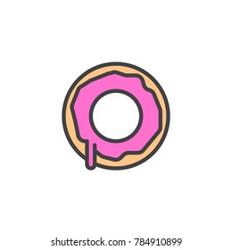 Doughnut filled outline icon, line vector sign, linear colorful pictogram isolated on white. Donut symbol, logo illustration. Pixel perfect vector graphics