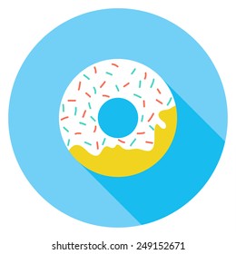  Doughnut flat icon. Modern flat icons with long shadow effect in stylish colors. Icons for Web and Mobile Application. EPS 10.