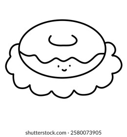 Doughnut Food doodle outline black and white vector illustration for clip art