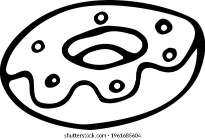 A doughnut in frosting close-up. Hand-drawn vector illustration. Deep-fried sweets with butter.