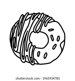 A doughnut with frosting. Isolated vector line on a white background. Doughnut icon. Vector on a white background.