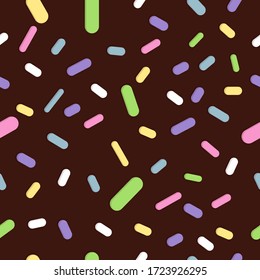 Doughnut glaze with sprinkles seamless pattern, tasty poster design template, vector illustration