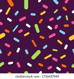 Doughnut glaze with sprinkles seamless pattern, tasty poster design template, vector illustration