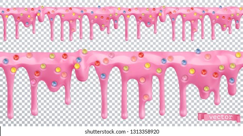 Doughnut glaze. Sweet cream. Melt drip. 3d realistic vector seamless pattern