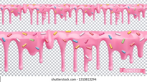 Doughnut glaze. Sweet cream. Seamless pattern. 3d realistic vector