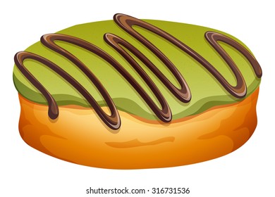 Doughnut with green and chocolate frosting illustration