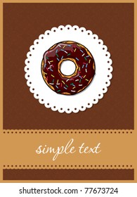 Doughnut greeting card with ornamental background. Vector illustration. Place for your text.