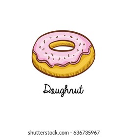Doughnut hand drawn doodle vector illustration in vintage style.