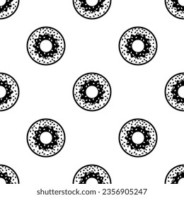 Doughnut Icon Seamless Pattern, Donut Icon, Yeast Raised Ring Shape Sweet Snack, Fried Dough Confection, Dessert Food Vector Art Illustration