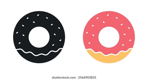 Doughnut icon set in black and colored