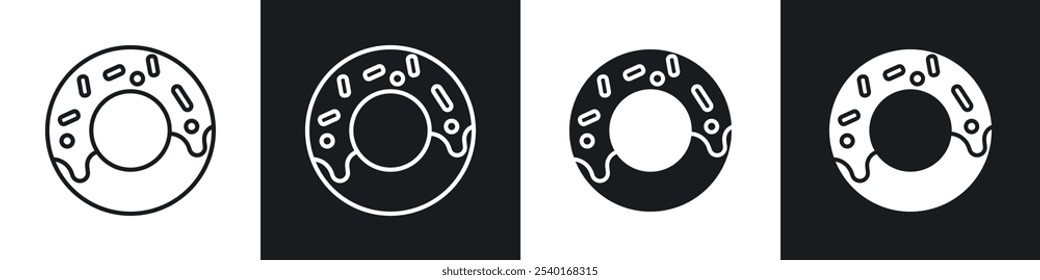 Conjunto de iconos de rosquilla. Símbolos de Vector en colores blanco y negro.